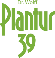 The image features the logo of Plantur 39, a hair care brand developed by Dr. Wolff. The logo is presented in a distinctive green font, highlighting the brand name "Plantur" followed by "39." This suggests a focus on hair health, particularly for women experiencing hair thinning.